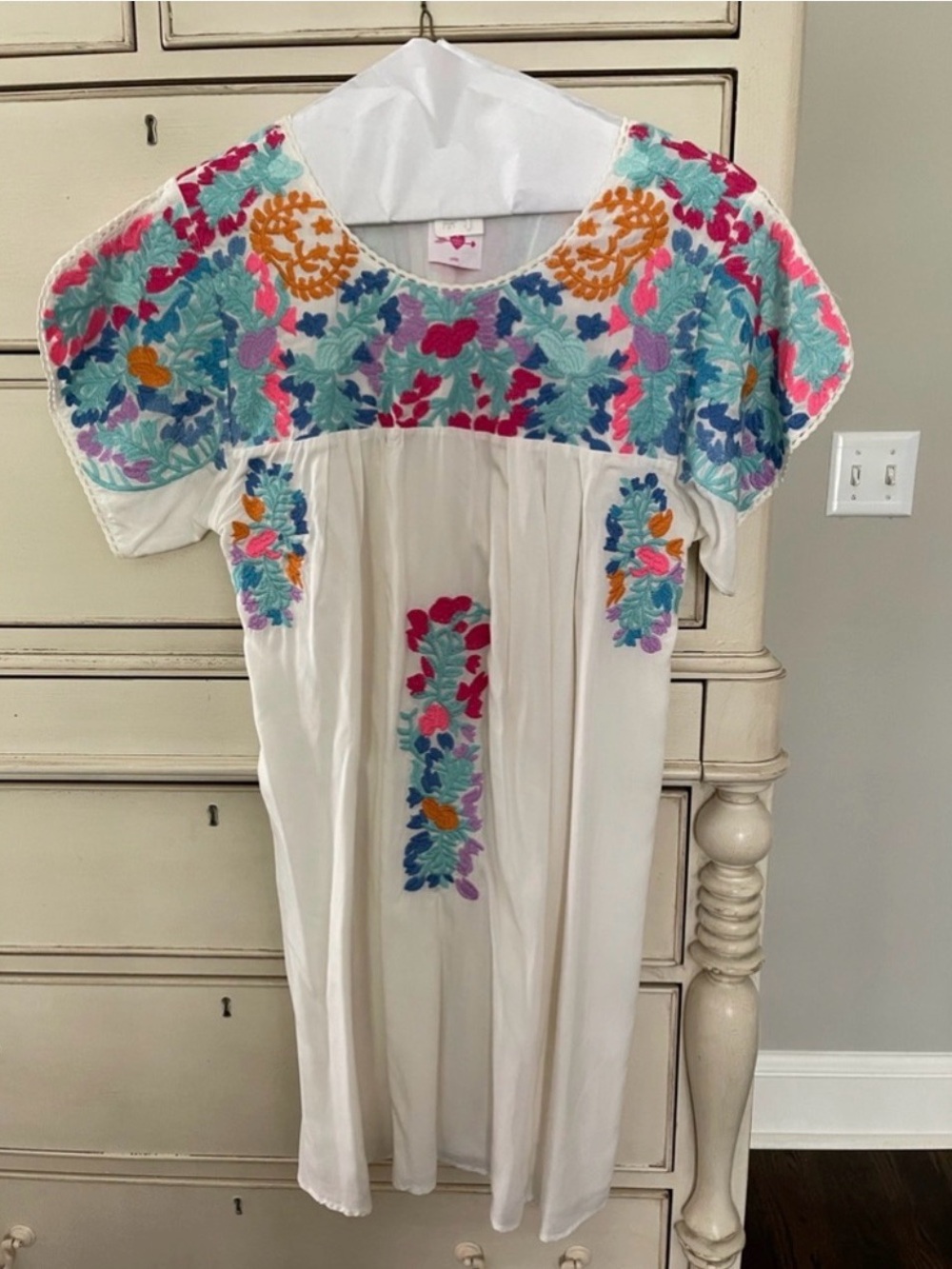 Buddy Love White Mini Dress with Multicolor Floral Embroidery